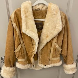 Wilsons Adventure Bound Suede Leather Jacket Coat Camel Faux Fur Quilted Woman